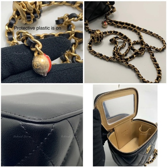 Authentic CHANEL Black Lambskin Leather threaded Pearl Crush Mini Vanity Bag - Picture 6 of 9